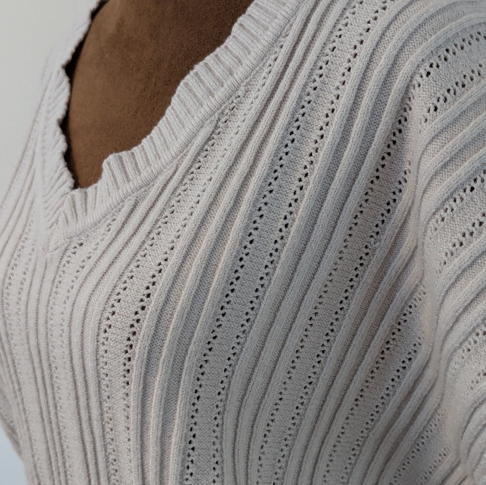 Elie Tahari Viscose Cable Knit Open Stitch Short Sleeve Oversized Sweater, Sz M - Picture 5 of 7